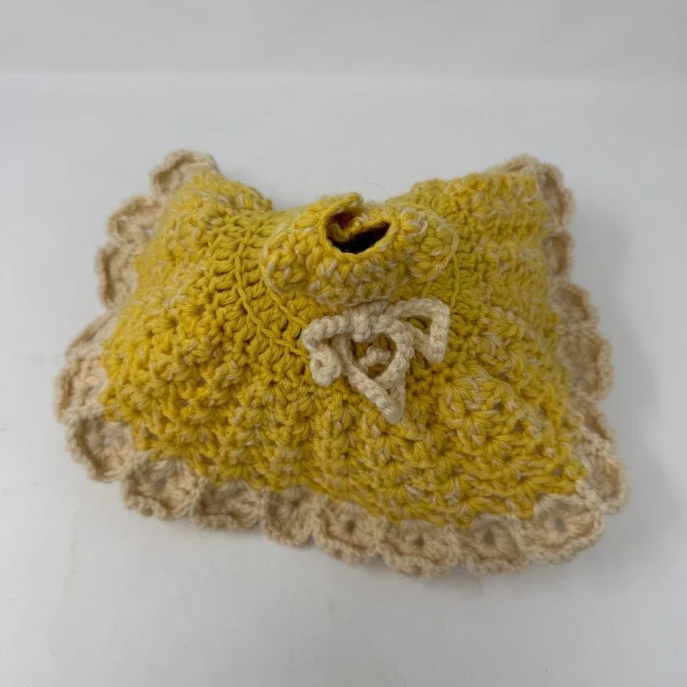 Handmade Crochet Dish Soap Toilet Paper Cover Yellow‎ Scalloped Ruffle Dress